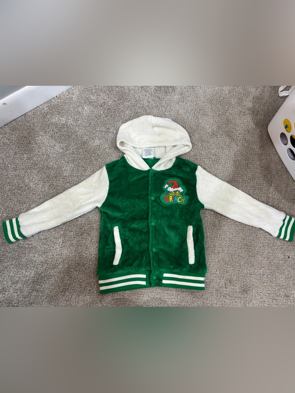 Kid’s Grinch Varisty Jacket' Green & Cream Plush Hooded Jacket 5T